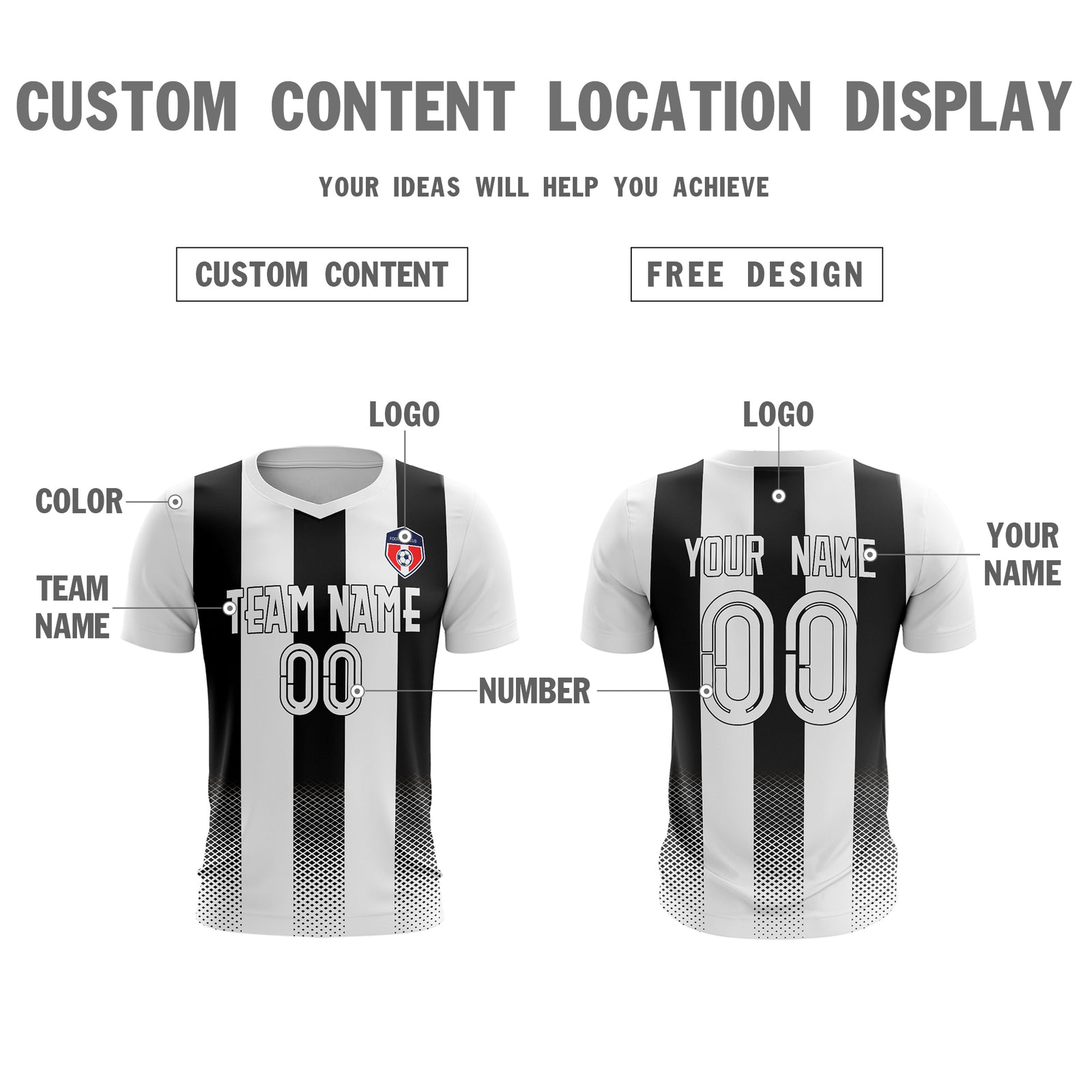 Custom White Black Sport Soccer Tops Jersey