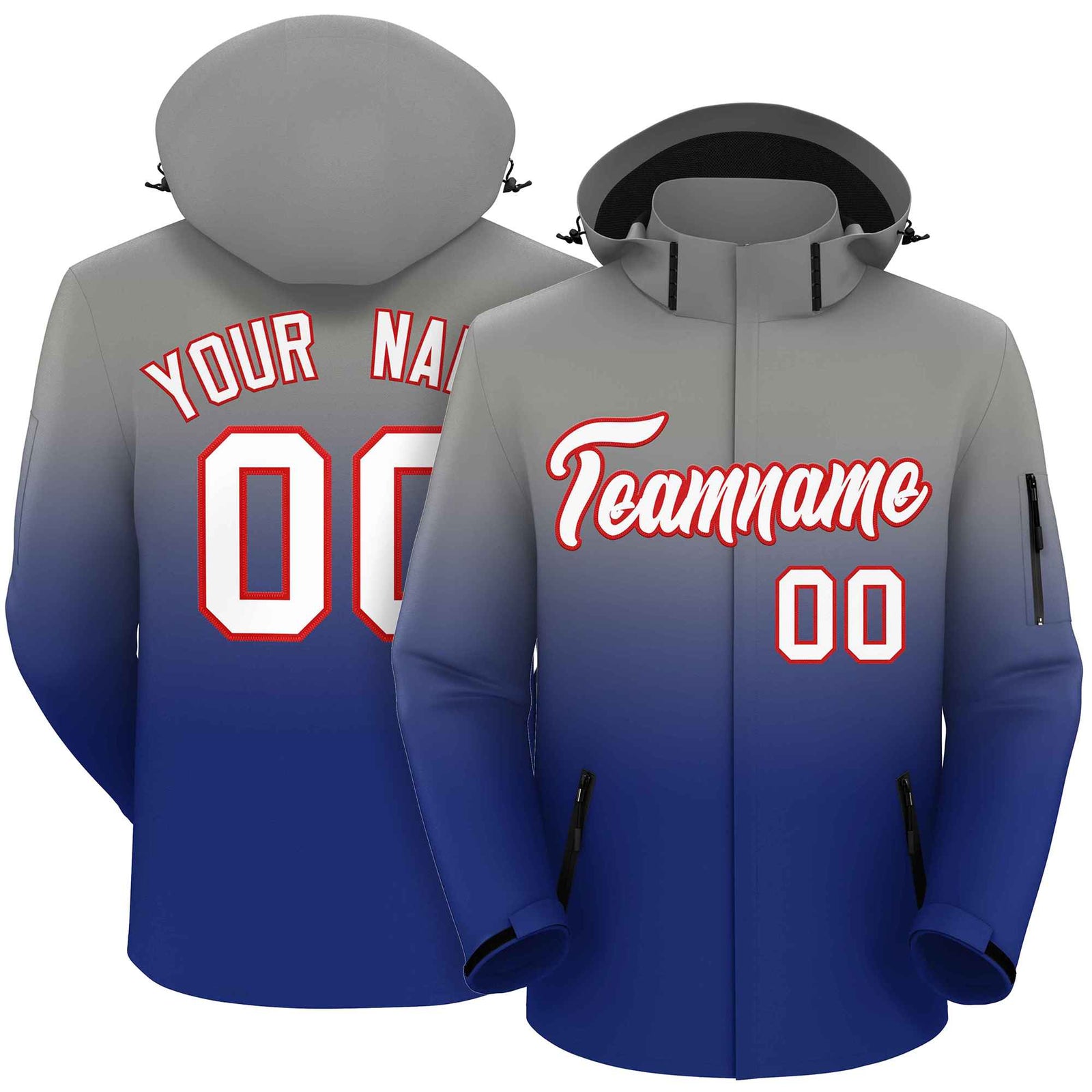 Custom Gray Royal Gradient Fashion Outdoor Hooded Waterproof Jacket