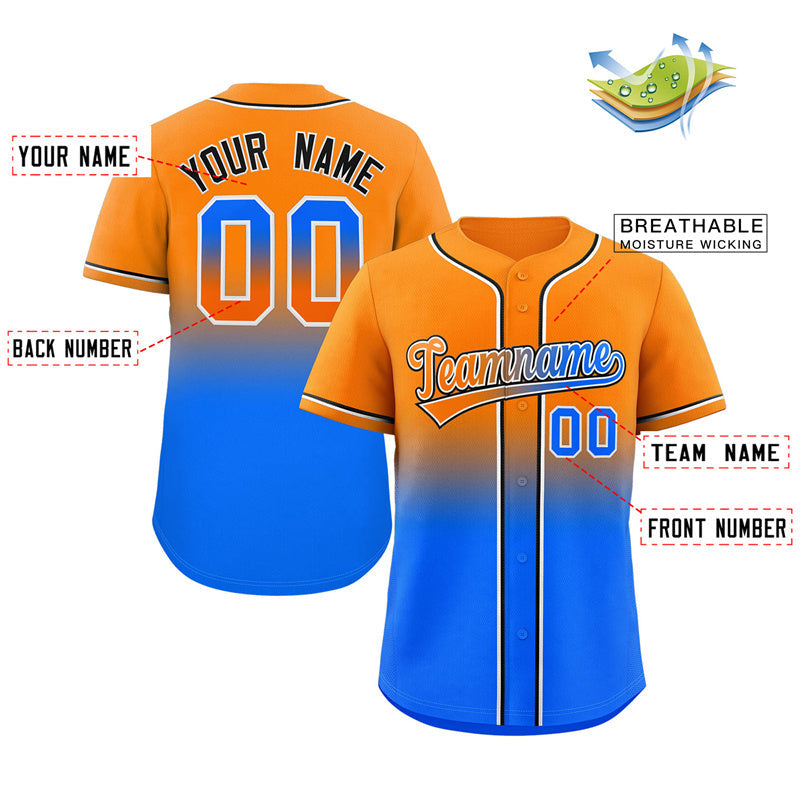 Custom Orange Powder Blue Gradient Fashion Authentic Baseball Jersey