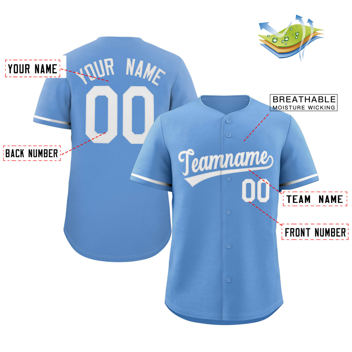 Custom Light Blue White Classic Style Authentic Baseball Jersey