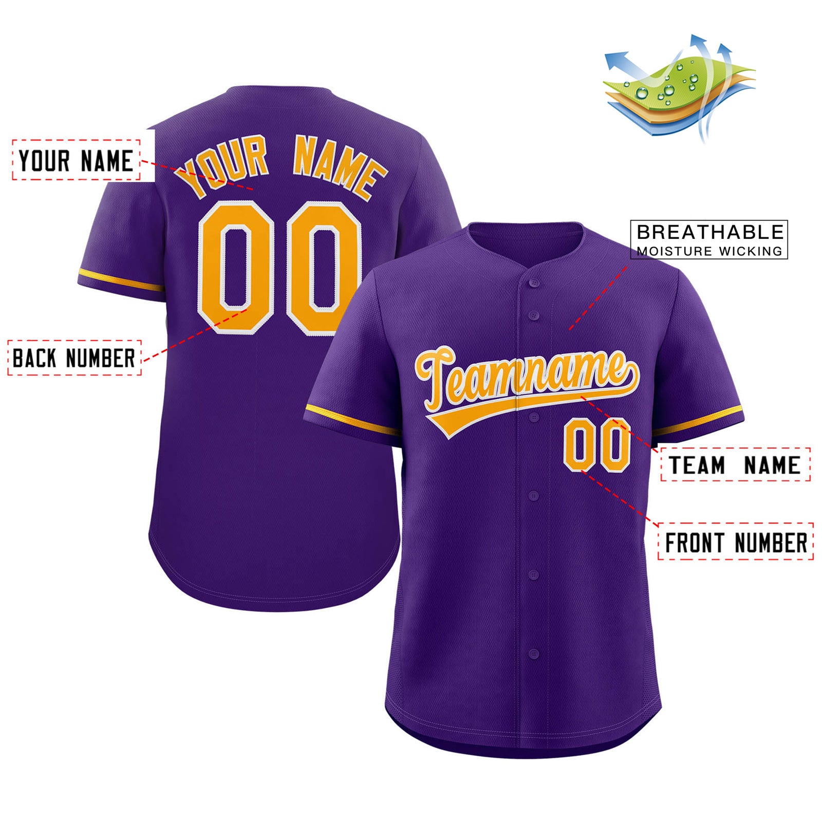 Custom Purple Yellow-White Classic Style Authentic Baseball Jersey