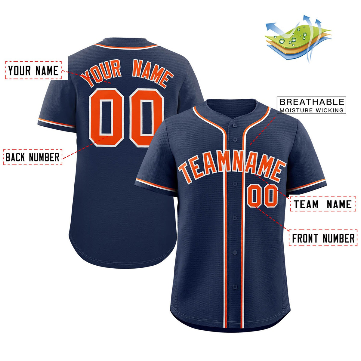 Custom Navy Orange-White Classic Style Authentic Baseball Jersey