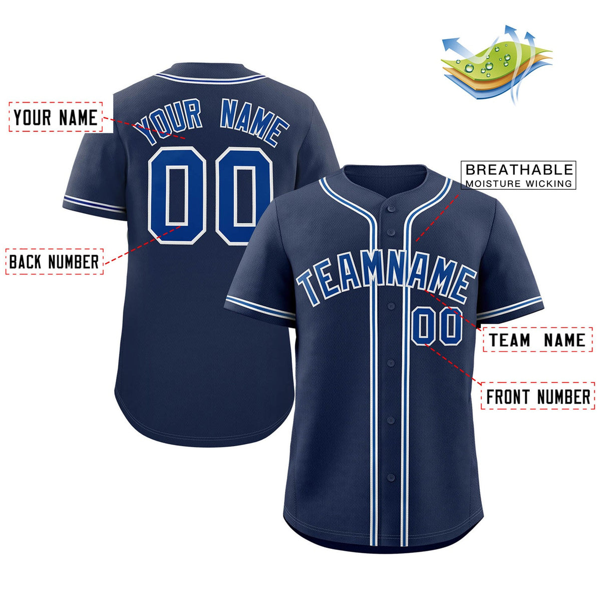 Custom Navy Royal-White Classic Style Authentic Baseball Jersey