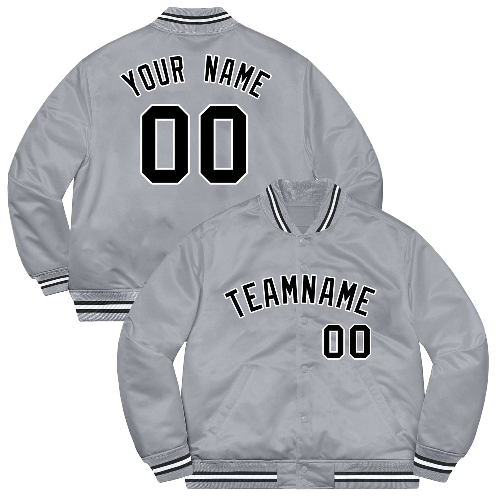Custom Gray Black-White Letterman Solider Classic Style Varsity Full-Snap Jacket
