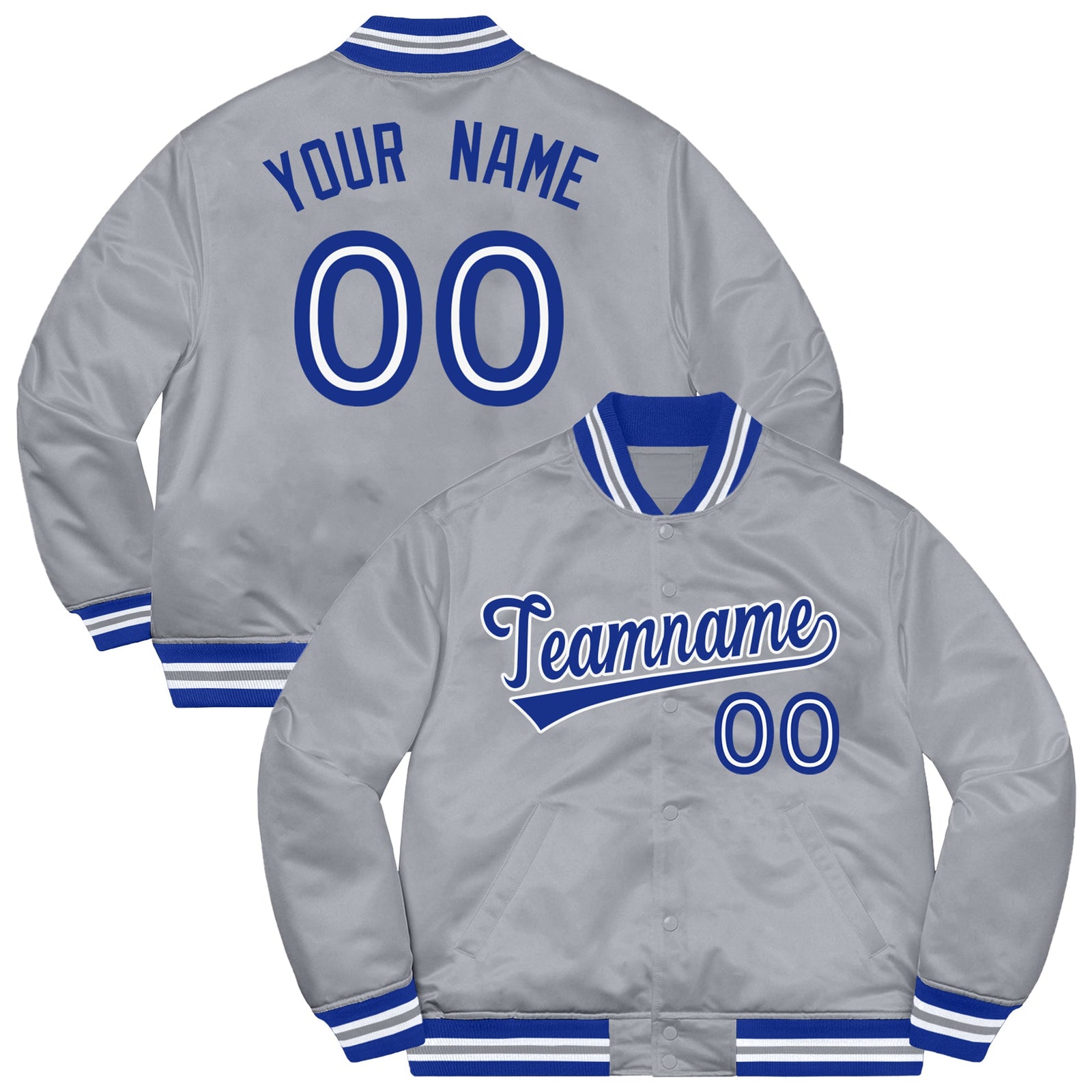 Custom Gray Royal-White Letterman Solider Classic Style Varsity Full-Snap Jacket