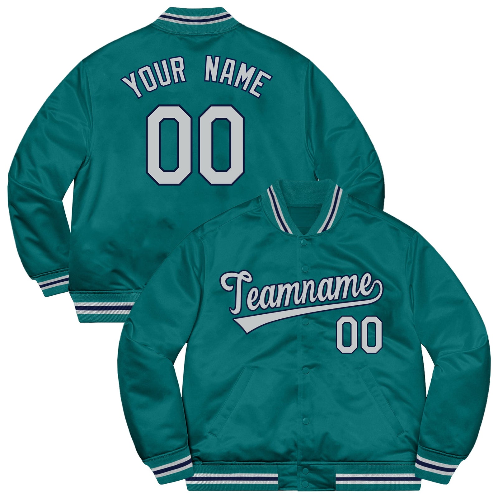 Custom Aqua Gray-Navy Letterman Solider Classic Style Varsity Full-Snap Jacket
