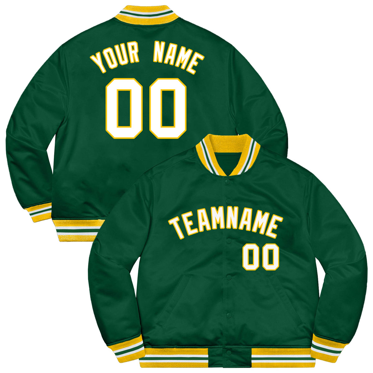 Custom Green White-Gold Letterman Solider Classic Style Varsity Full-Snap Jacket