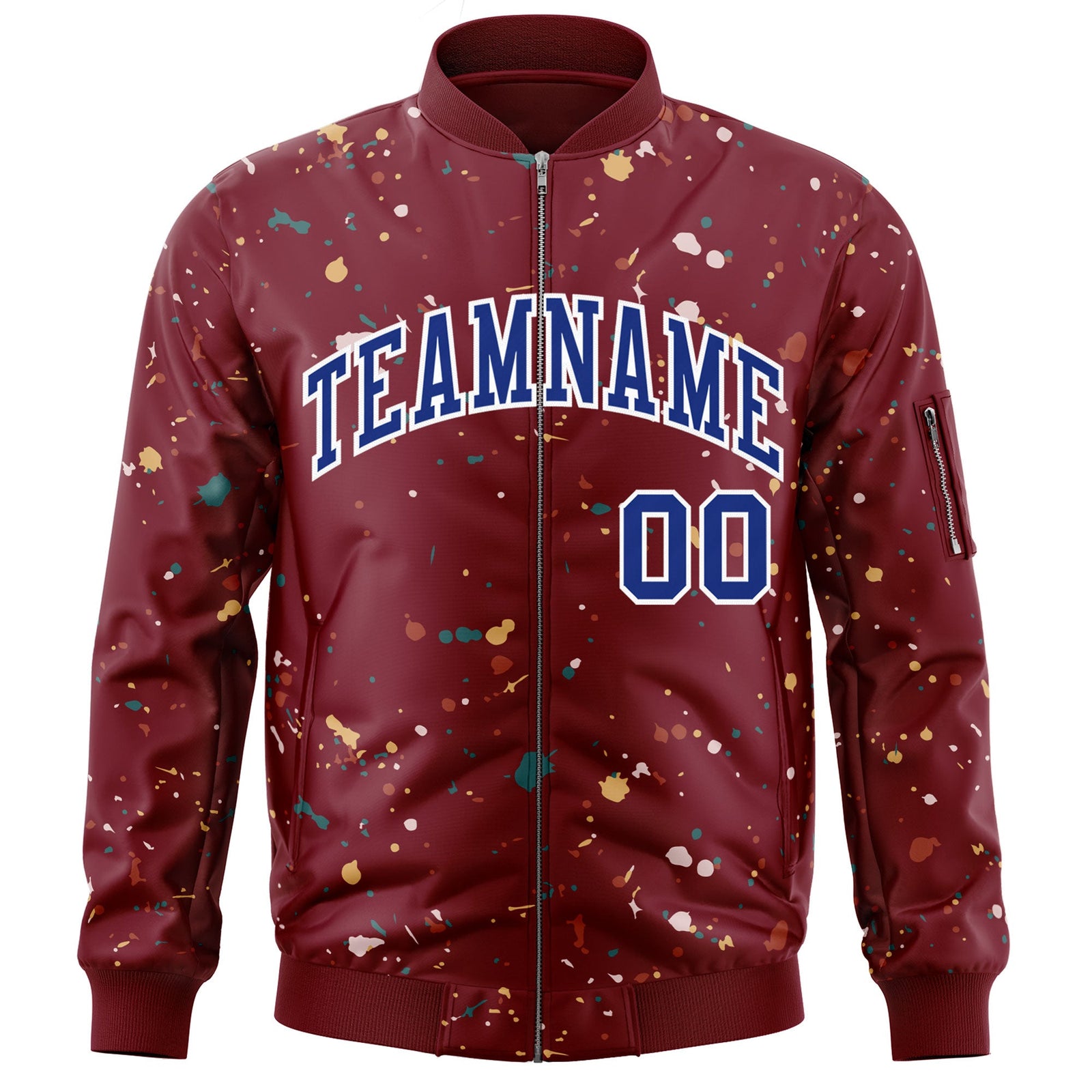 Custom Crimson Royal Varsity Full-Zip Splash Graffiti Pattern Letterman Jacket