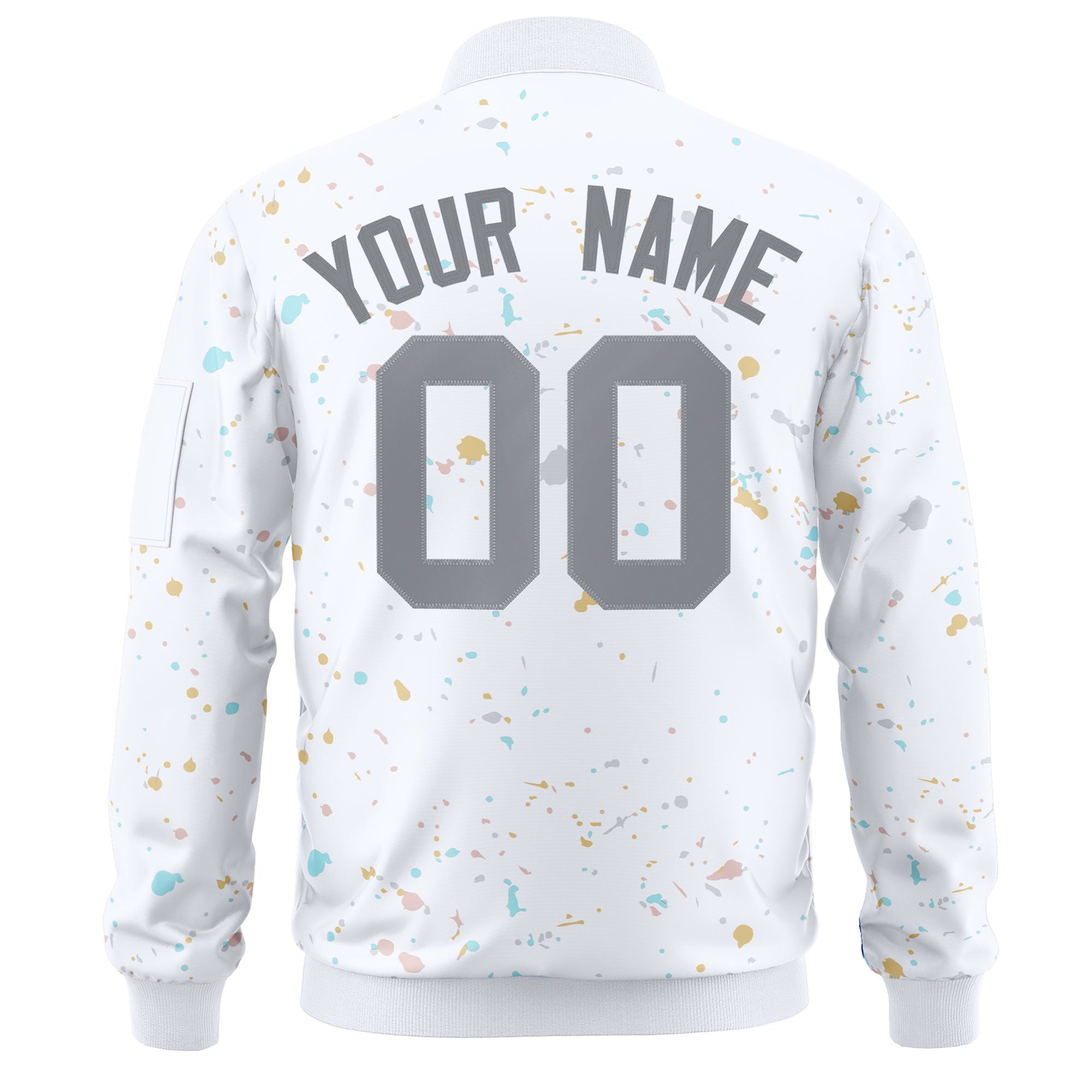 Custom White Gray Varsity Full-Zip Splash Graffiti Pattern Letterman Jacket