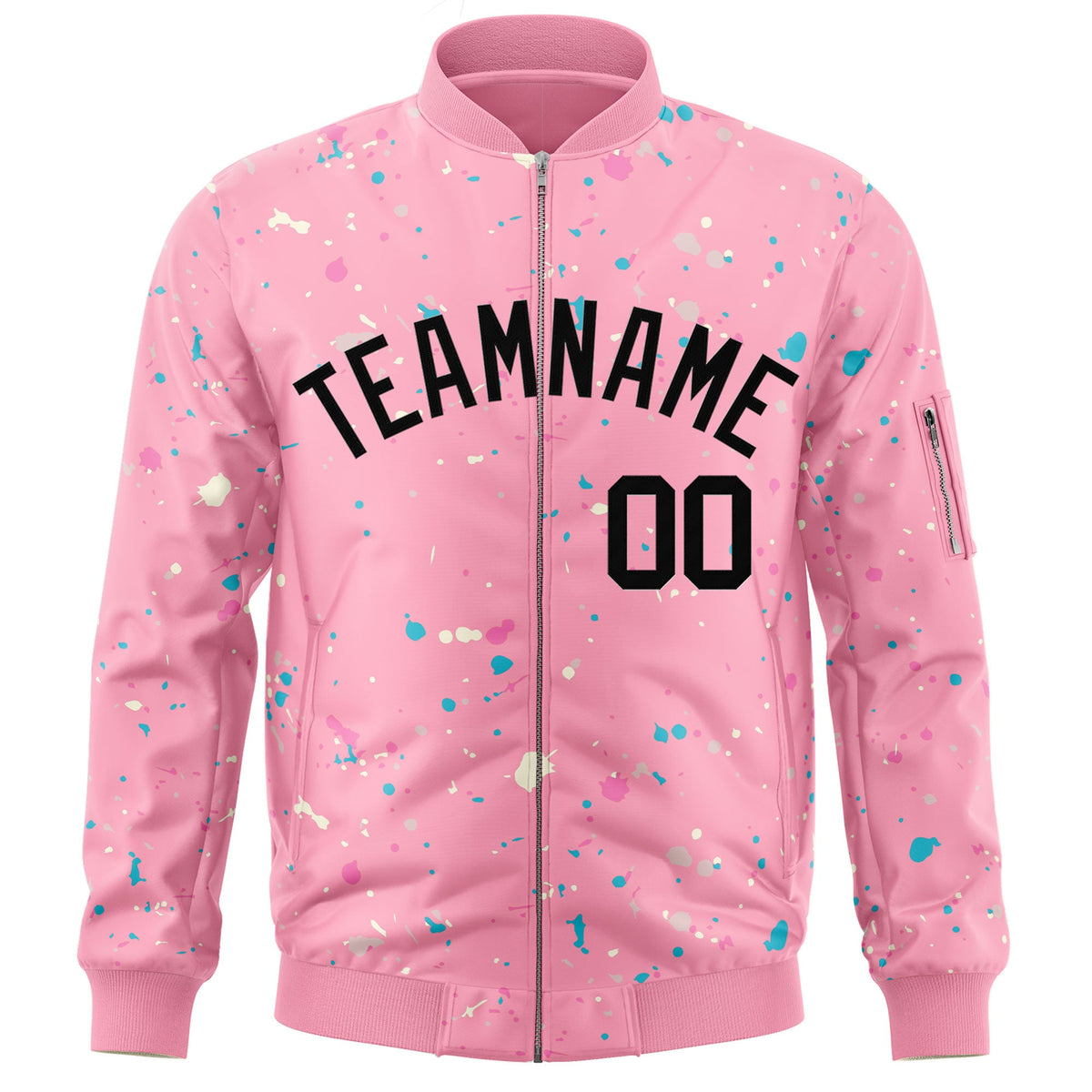 Custom Pink Black Varsity Full-Zip Splash Graffiti Pattern Letterman Jacket