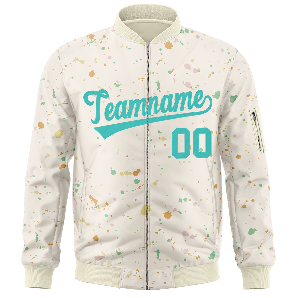Custom Cream Aqua Varsity Full-Zip Splash Graffiti Pattern Letterman Jacket