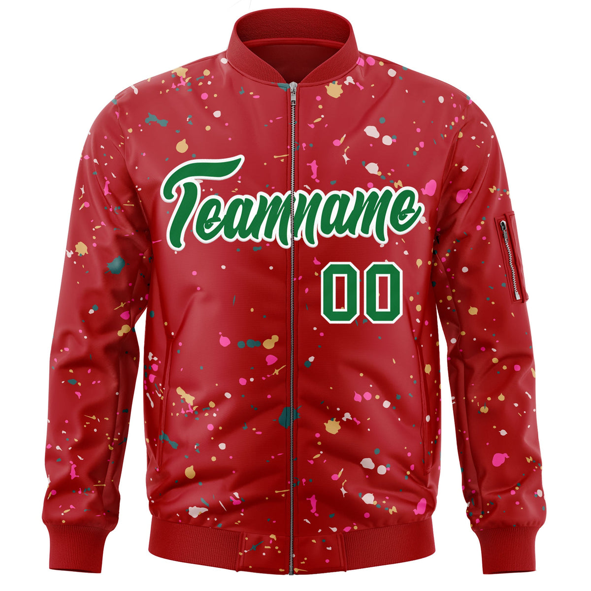 Custom Red Kelly Green Varsity Full-Zip Splash Graffiti Pattern Letterman Jacket