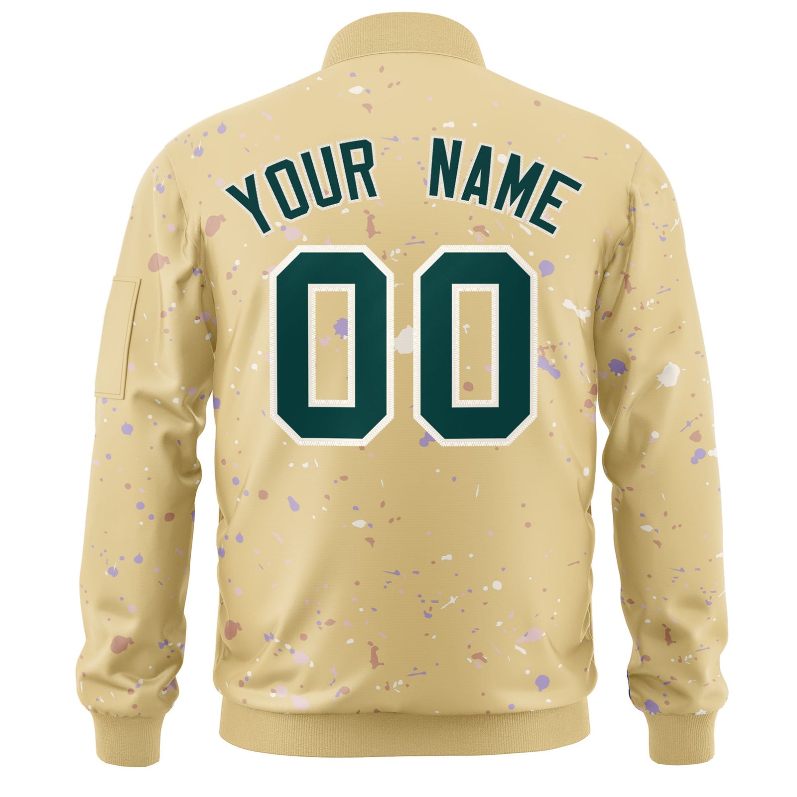 Custom Khaki Midnight Green-White Varsity Full-Zip Splash Graffiti Pattern Letterman Jacket