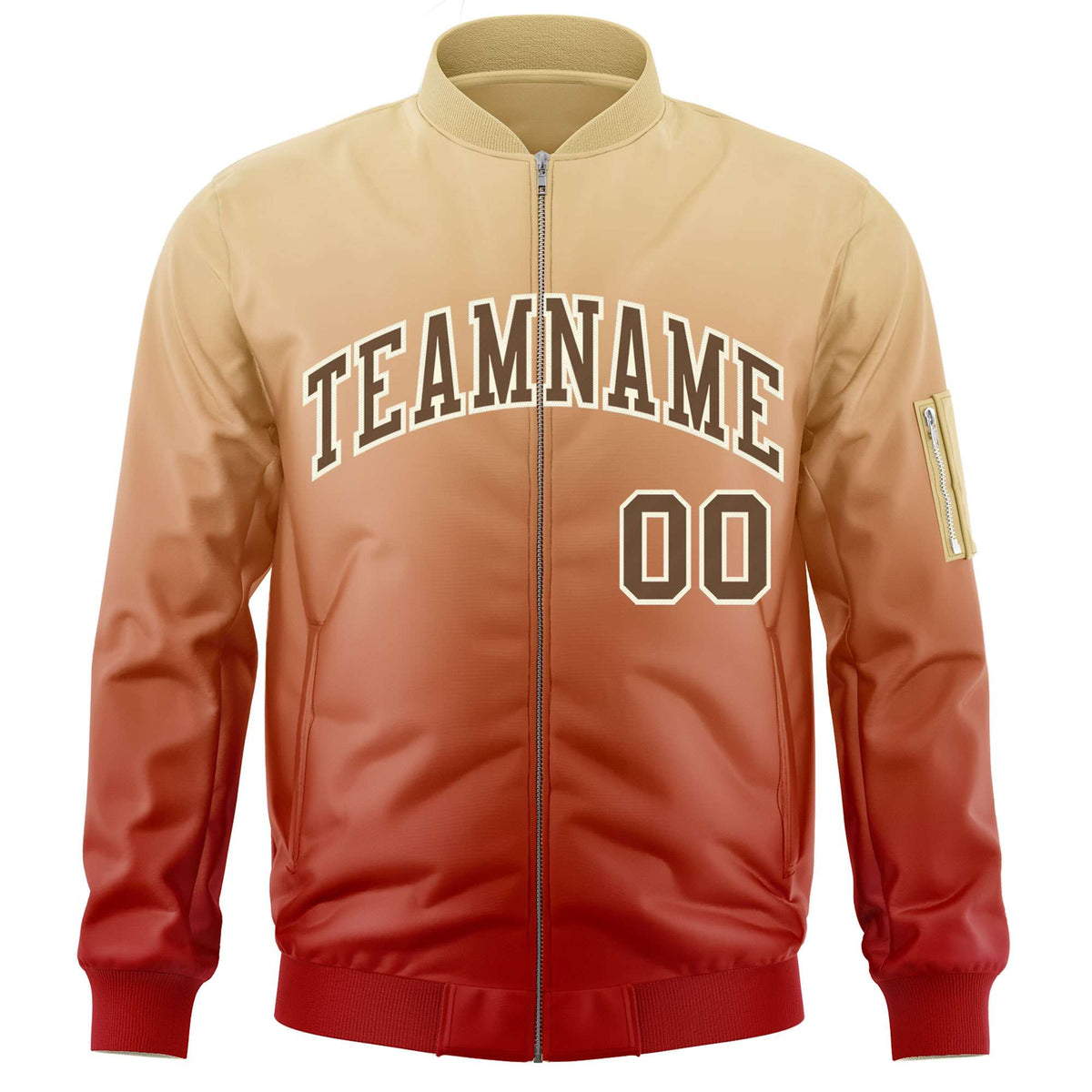 Custom Khaki Red-Brown Varsity Full-Zip Gradient Fashion Letterman Bomber Jacket