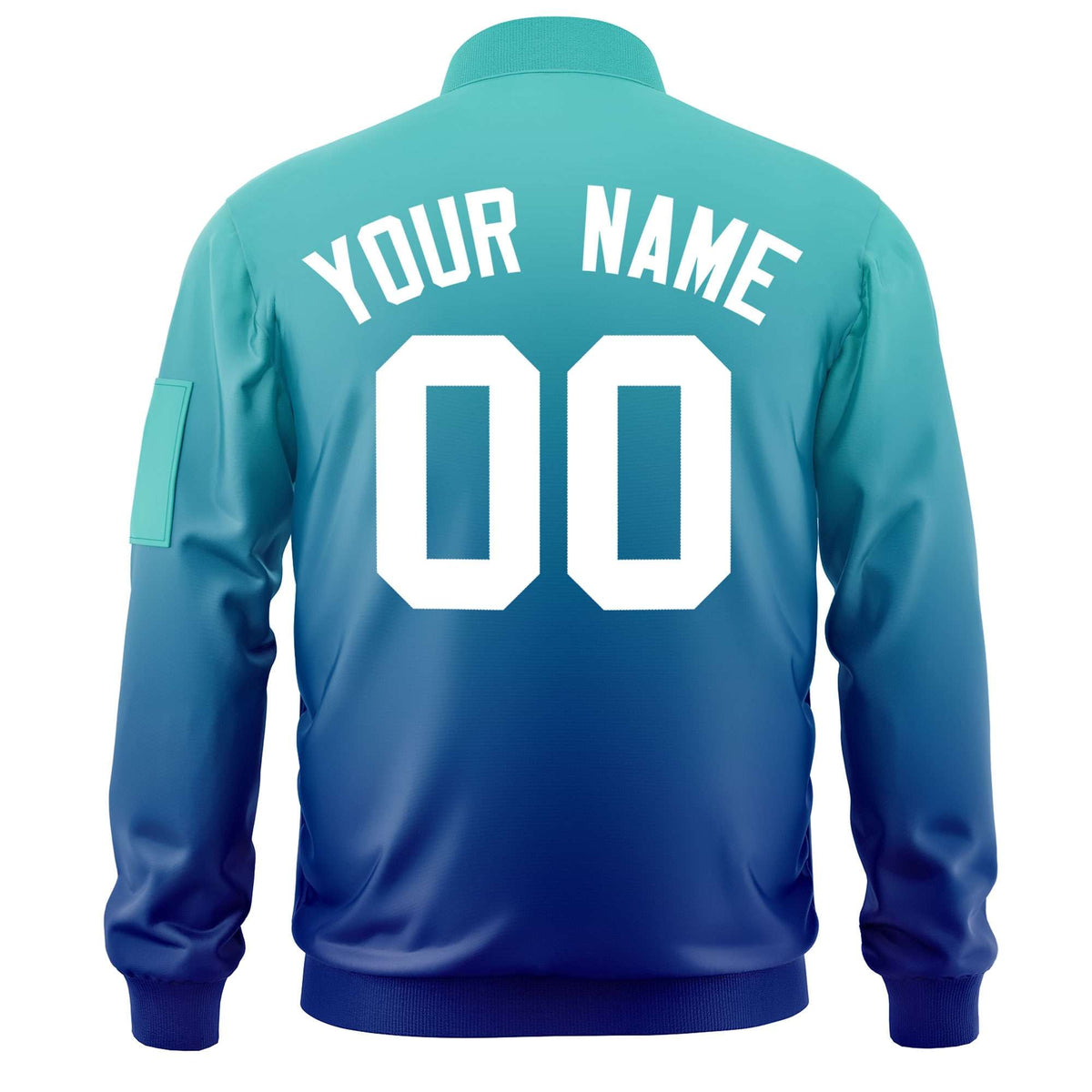 Custom Aqua Royal-White Varsity Full-Zip Gradient Fashion Letterman Bomber Jacket
