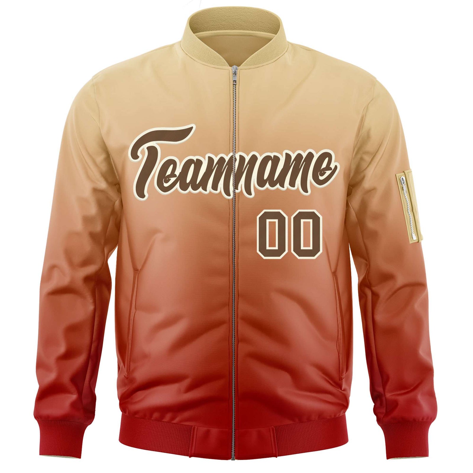 Custom Khaki Red-Brown Varsity Full-Zip Gradient Fashion Letterman Bomber Jacket
