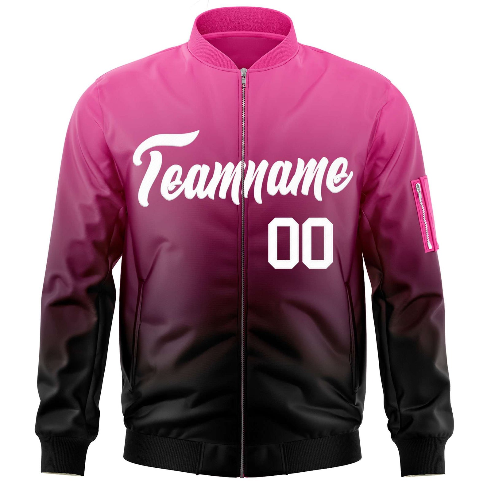 Custom Pink Black-White Varsity Full-Zip Gradient Fashion Letterman Bomber Jacket