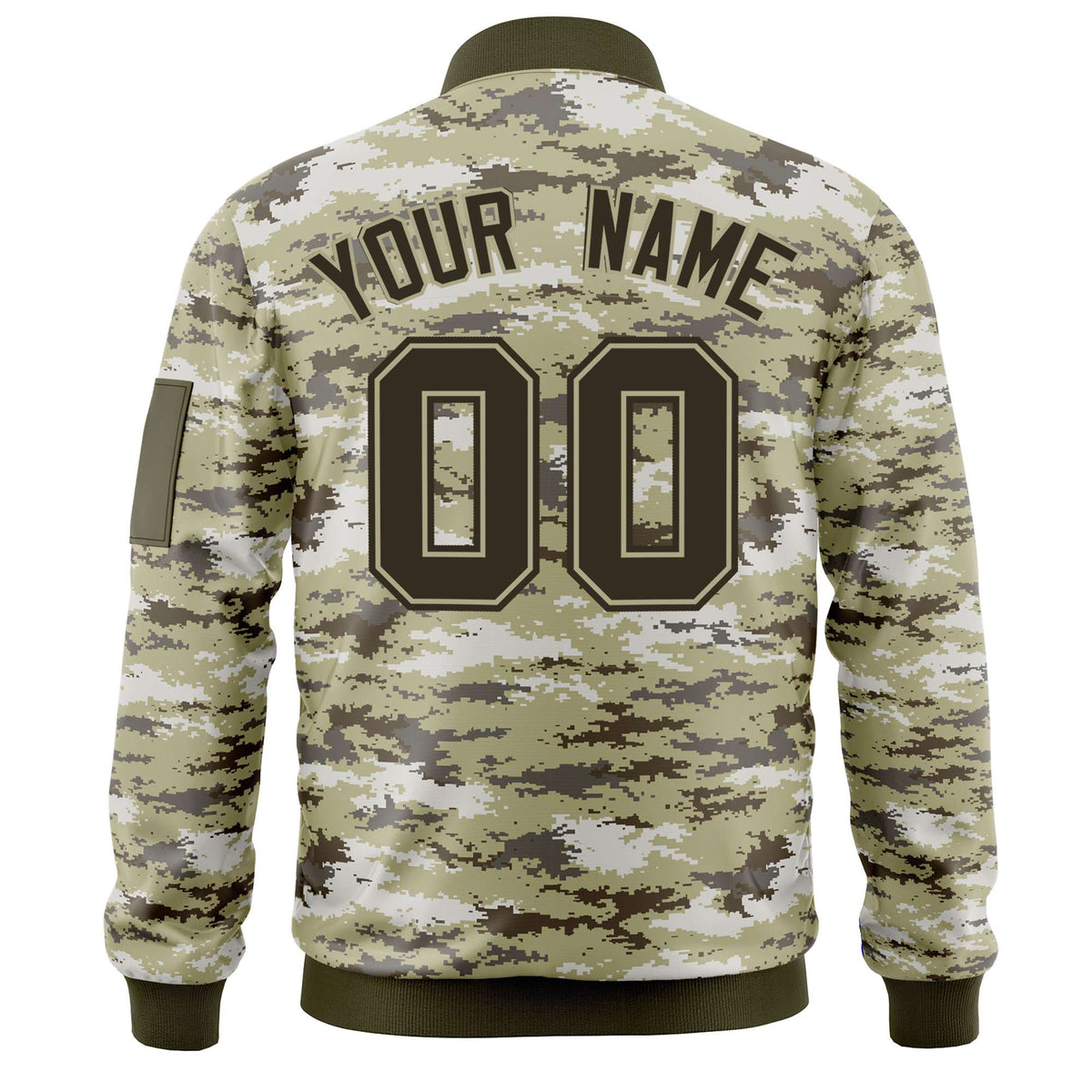 Custom Olive Varsity Full-Zip Camo Letterman Bomber Jacket