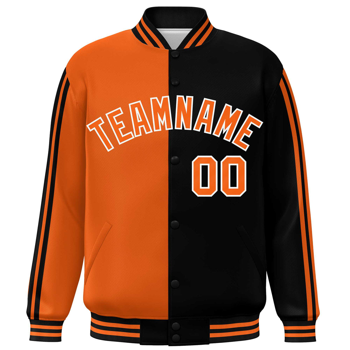 Custom Black Orange Two Tone Color Block Bomber Varsity Baseball Jacket