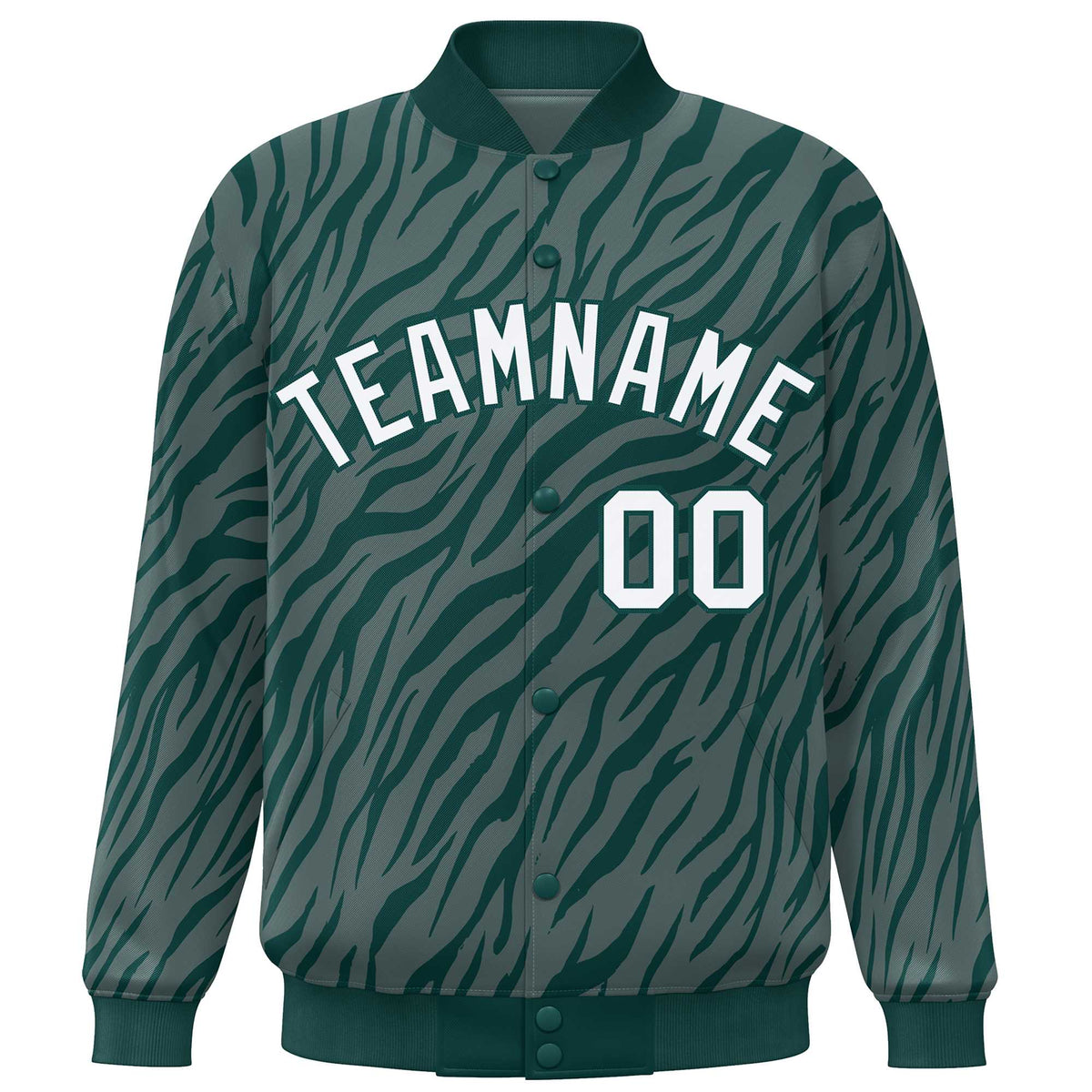 Custom Midnight Green White Tiger Stripes Graffiti Pattern Bomber Varsity Jacket