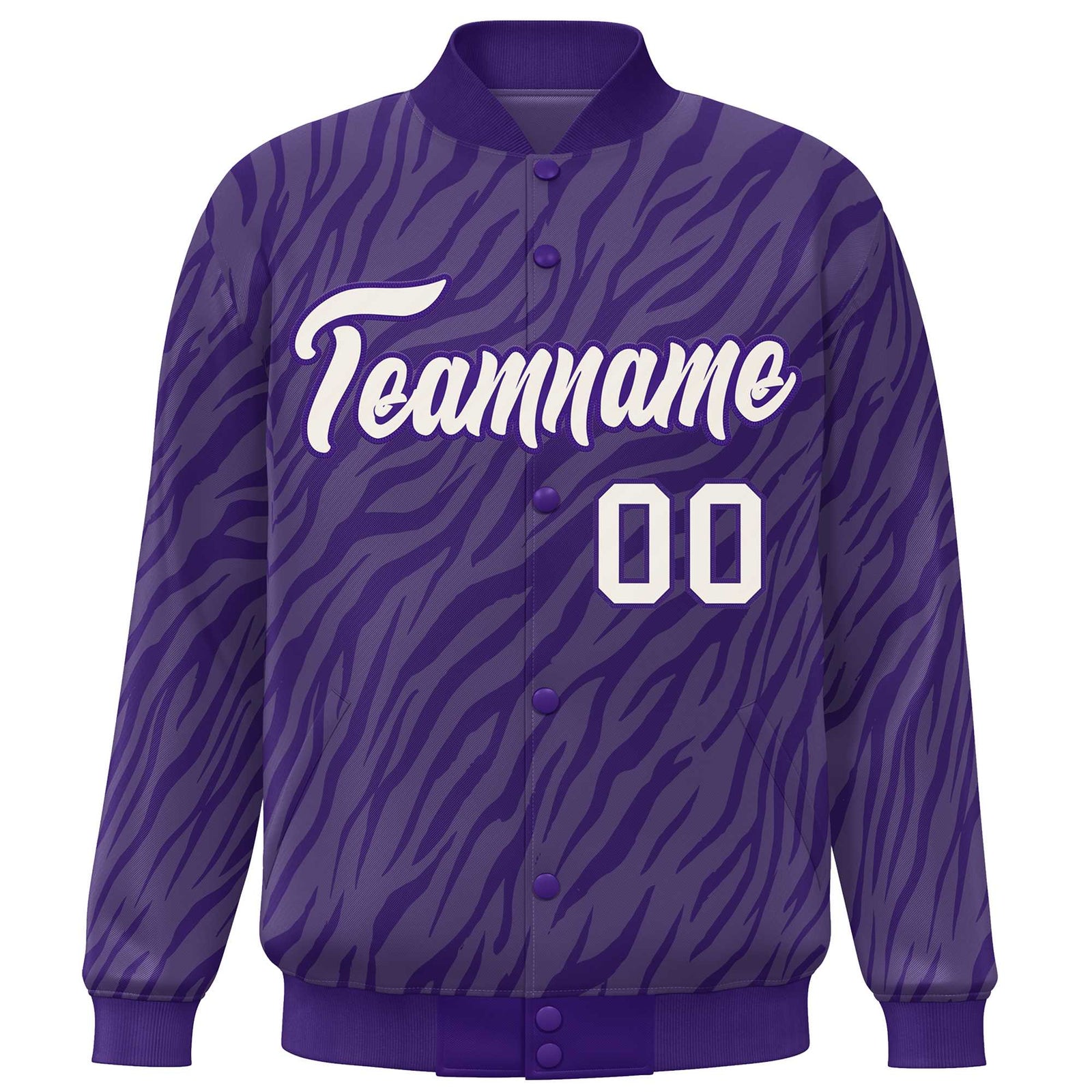 Custom Purple Cream Tiger Stripes Graffiti Pattern Bomber Varsity Jacket