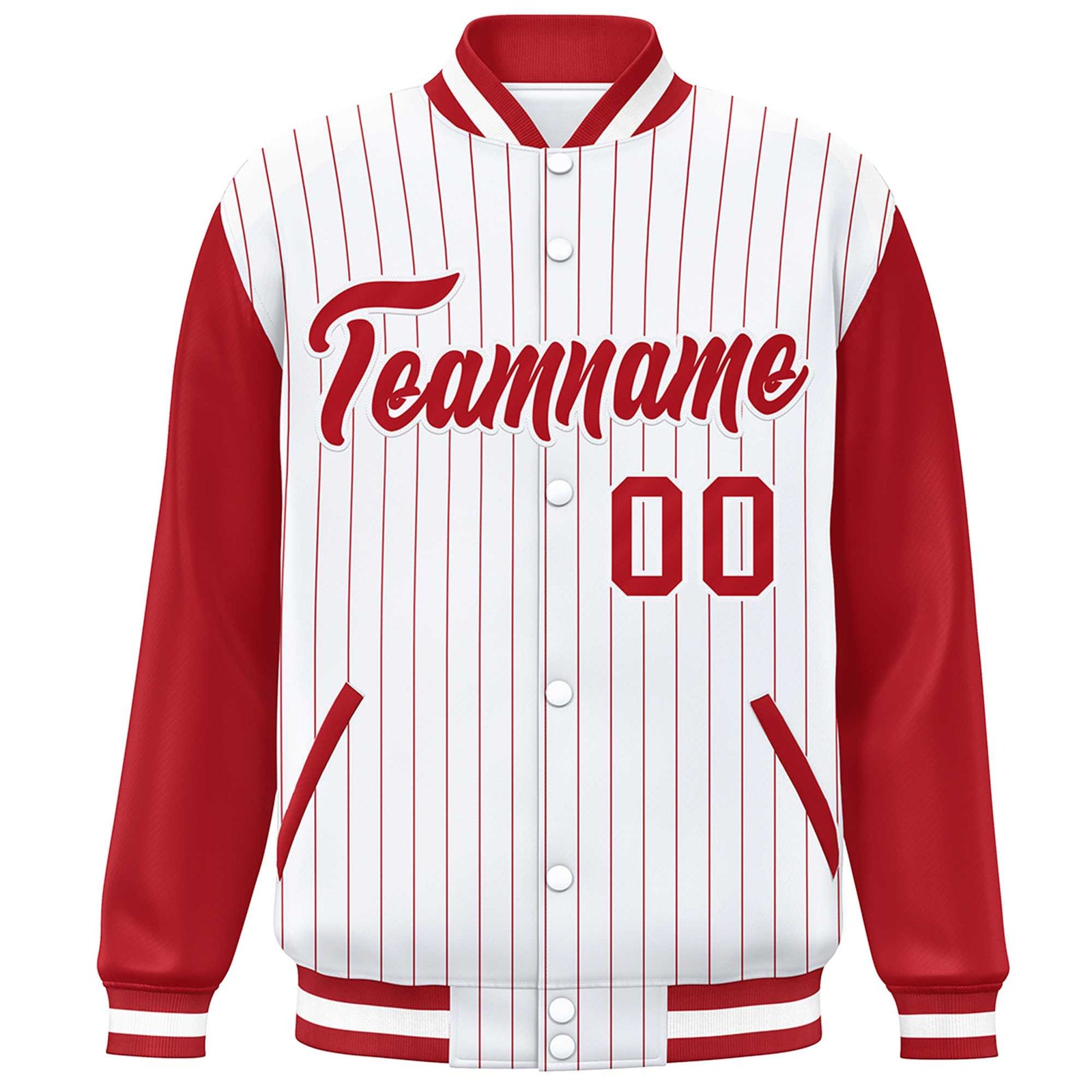 Custom White Red Stripe Fashion Bomber Varsity Jacket with Raglan Sleeves