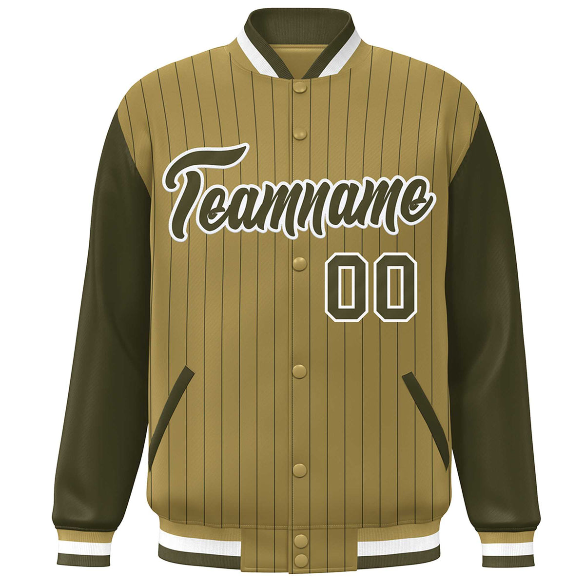 Custom Desert Yellow Olive-White Stripe Fashion Bomber Varsity Jacket with Raglan Sleeves