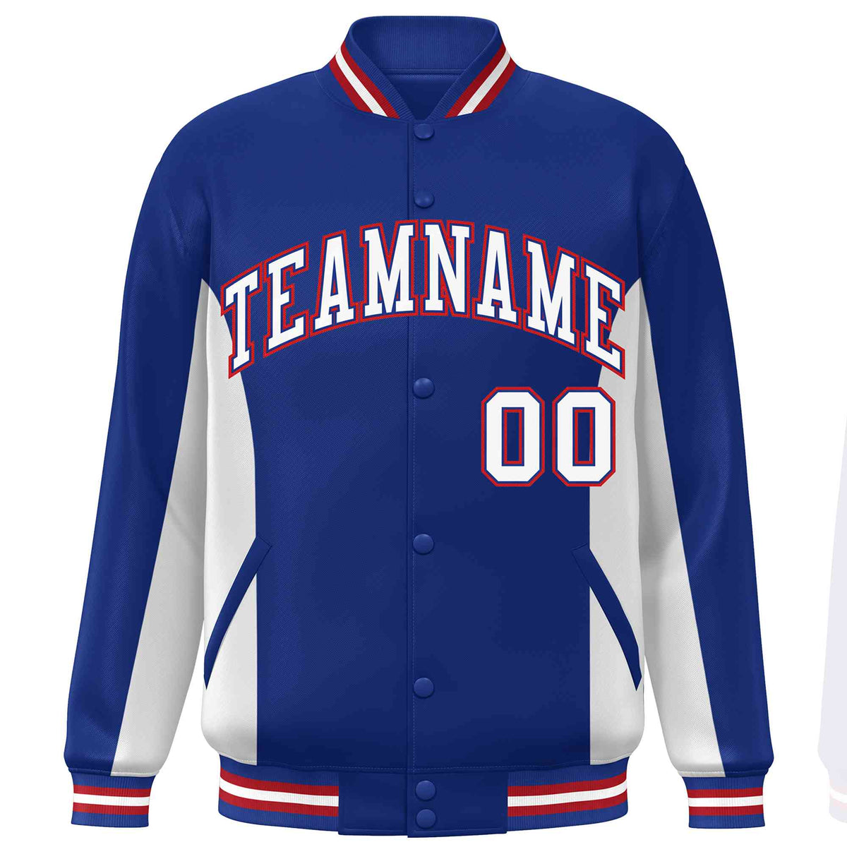 Custom Royal White Varsity Full-Snap Color Block Letterman Baseball Jacket