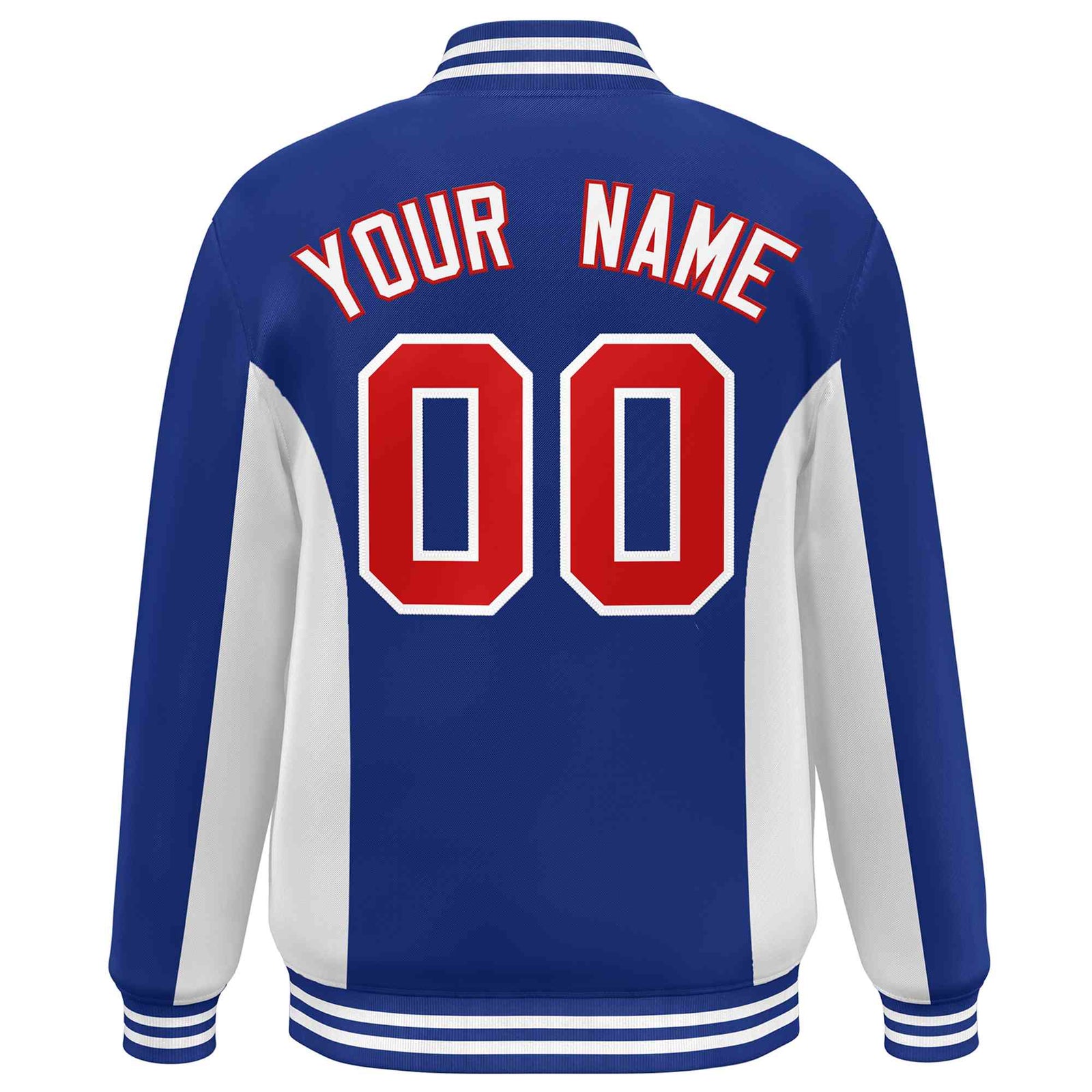Custom Royal White-Red Varsity Full-Snap Color Block Letterman Baseball Jacket