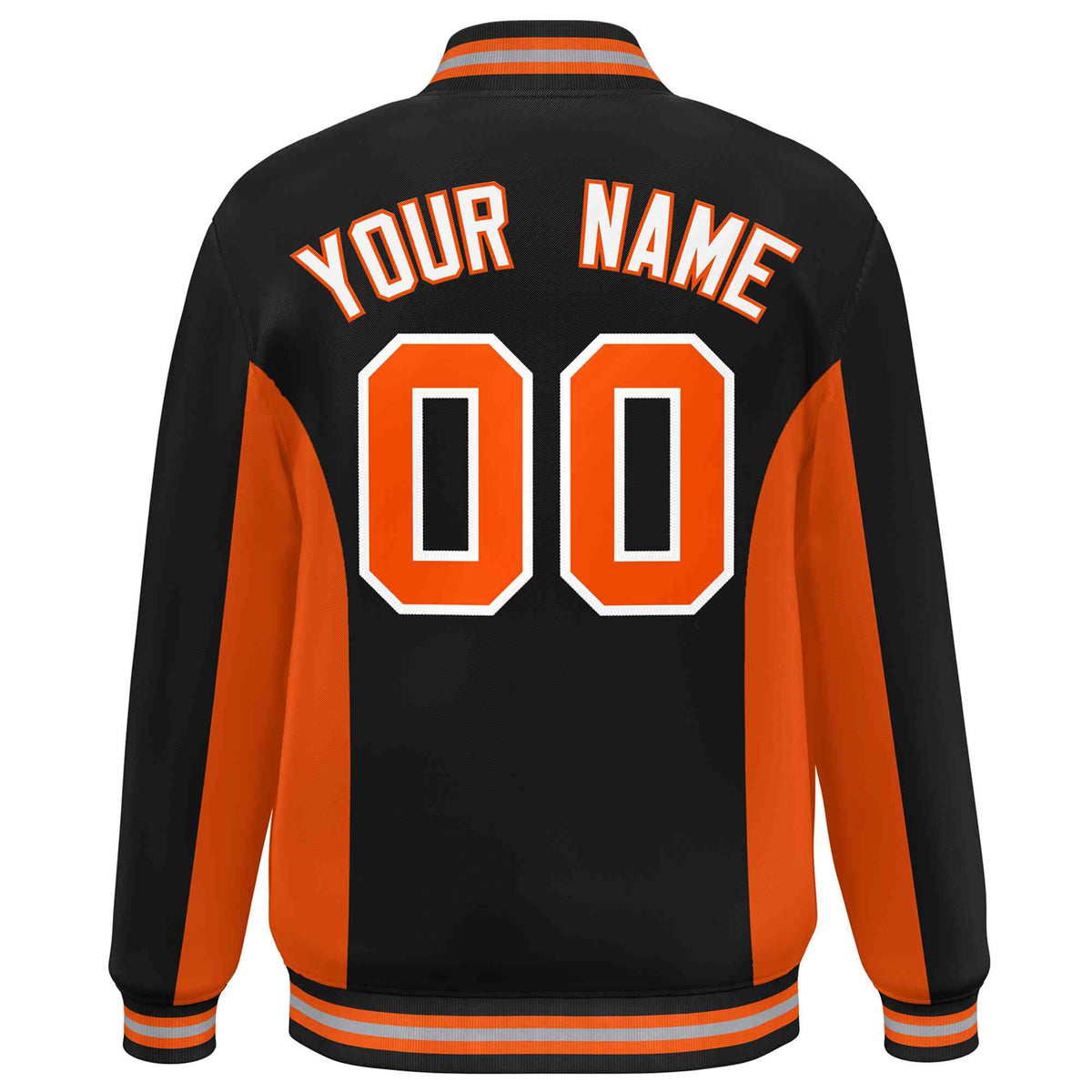 Custom Black Orange Varsity Full-Snap Color Block Letterman Baseball Jacket