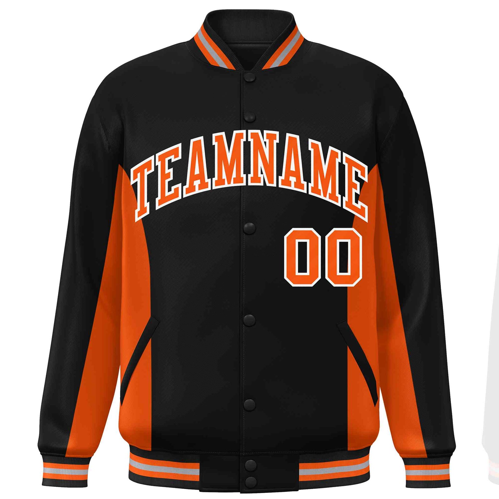 Custom Black Orange Varsity Full-Snap Color Block Letterman Baseball Jacket