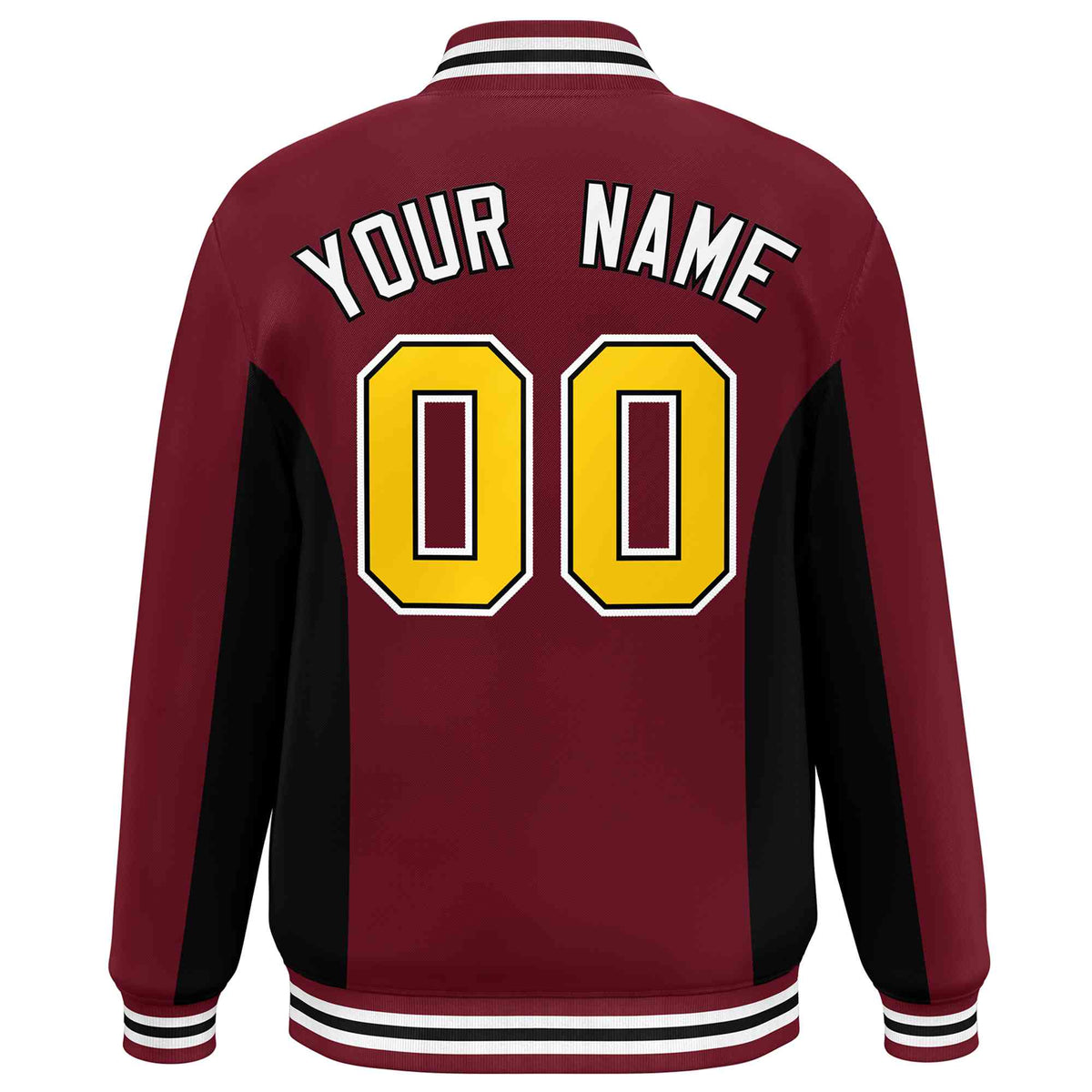 Custom Crimson Black-Gold Varsity Full-Snap Color Block Letterman Baseball Jacket