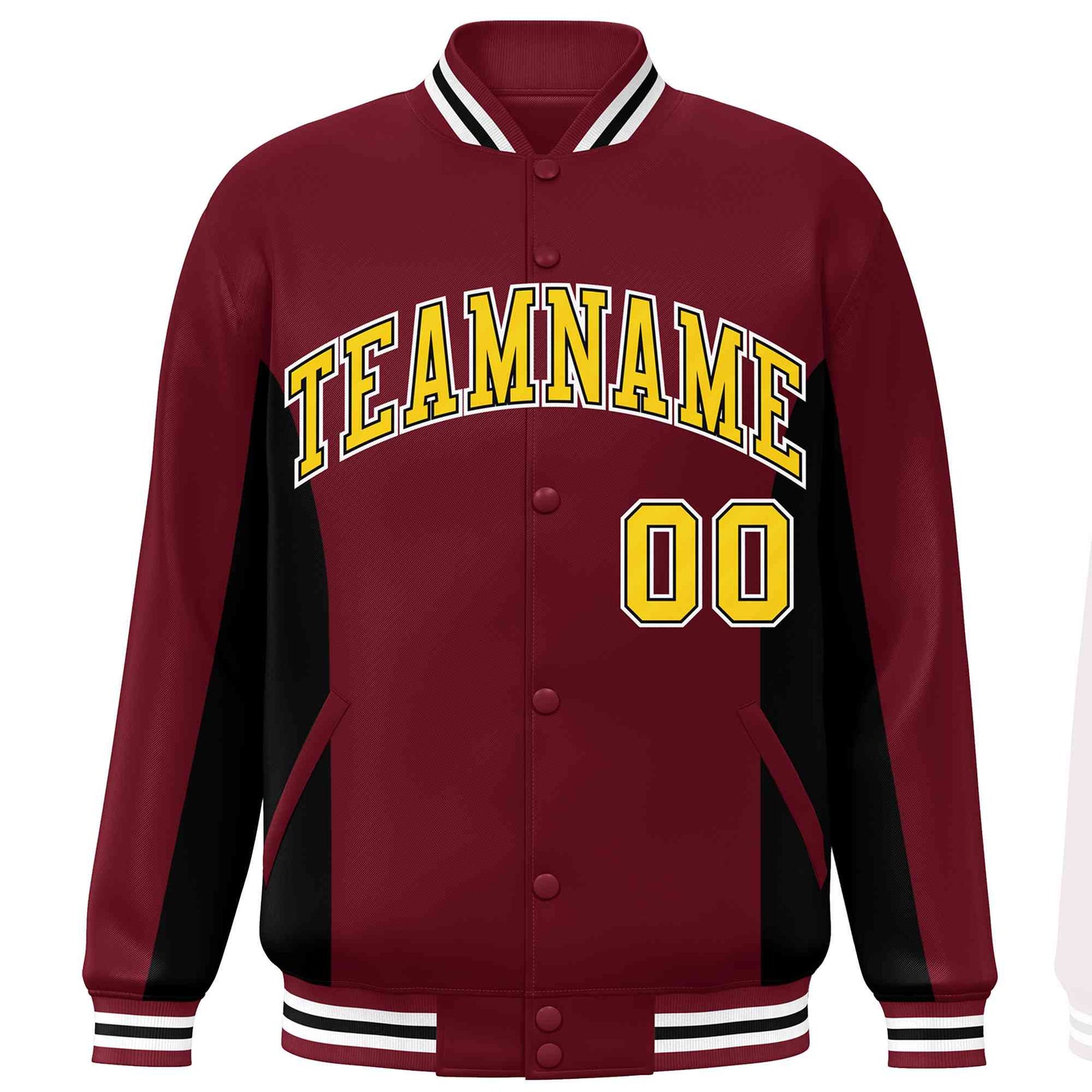 Custom Crimson Black-Gold Varsity Full-Snap Color Block Letterman Baseball Jacket