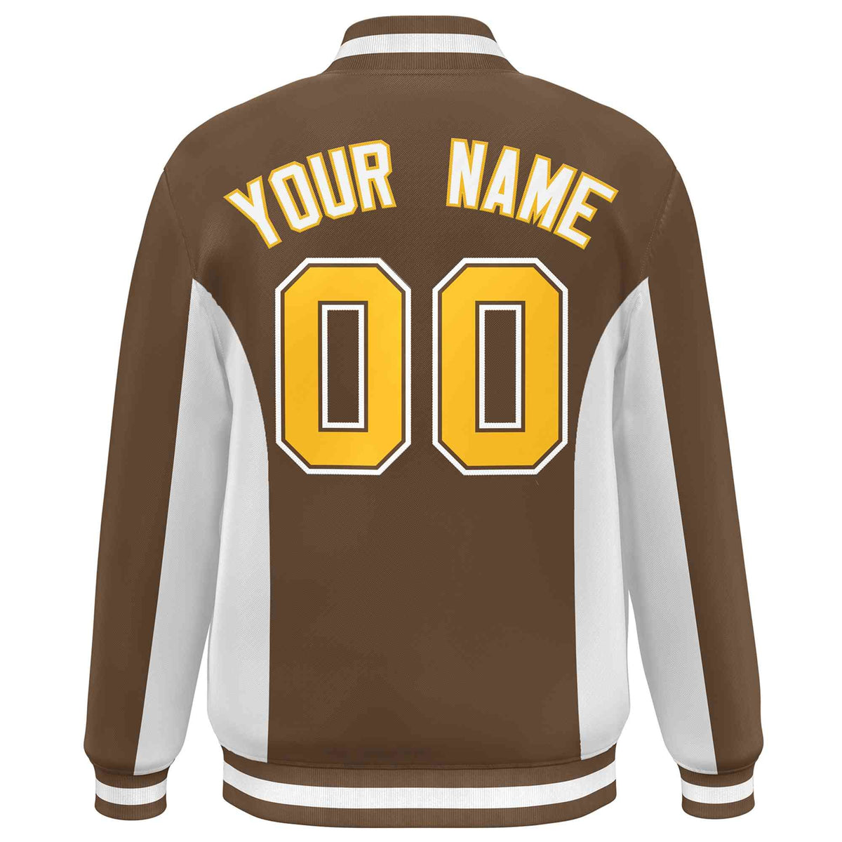 Custom Brown White-Gold Varsity Full-Snap Color Block Letterman Baseball Jacket