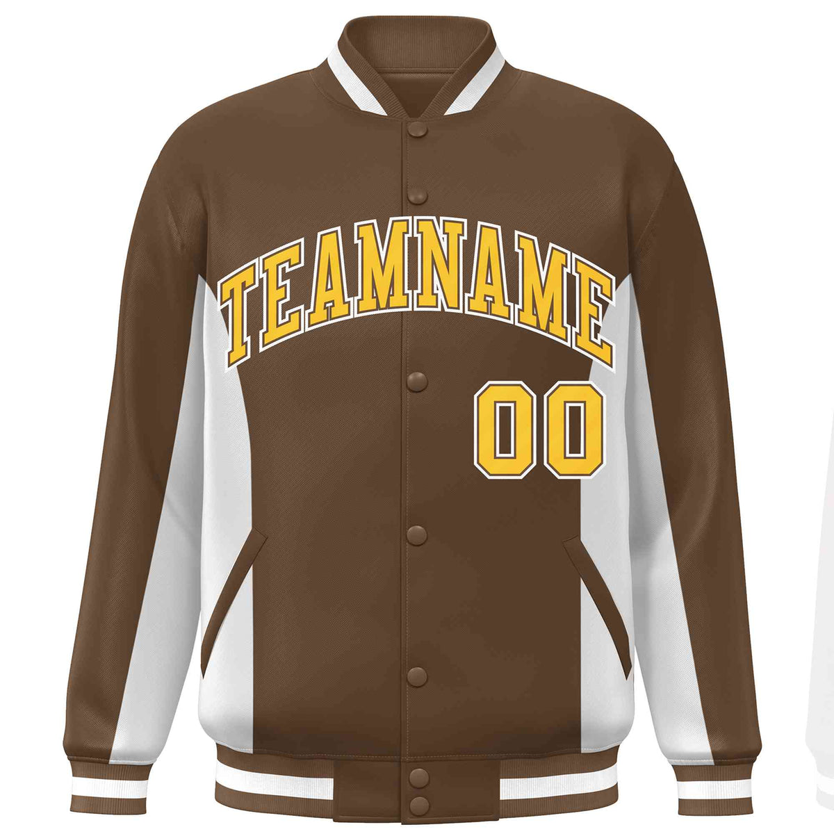 Custom Brown White-Gold Varsity Full-Snap Color Block Letterman Baseball Jacket