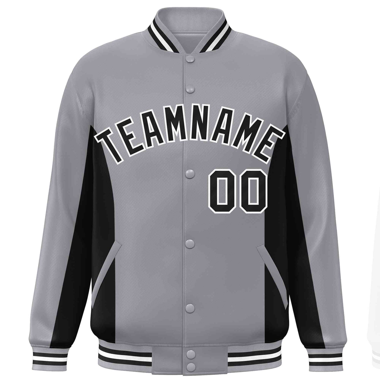 Custom Gray Black Varsity Full-Snap Color Block Letterman Baseball Jacket