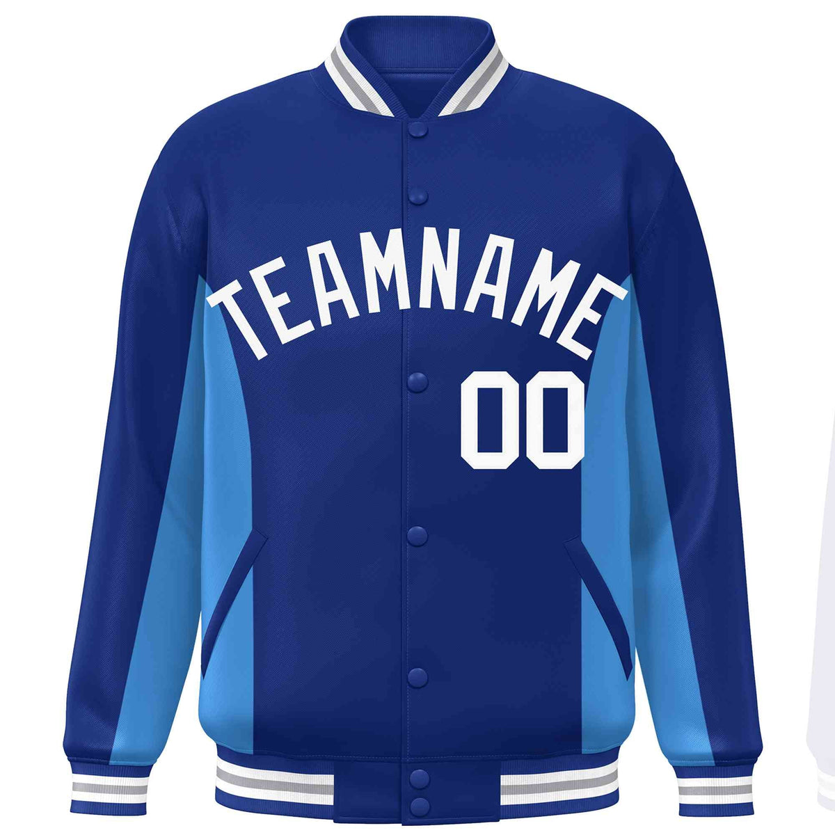 Custom Royal Powder Blue-White Varsity Full-Snap Color Block Letterman Baseball Jacket