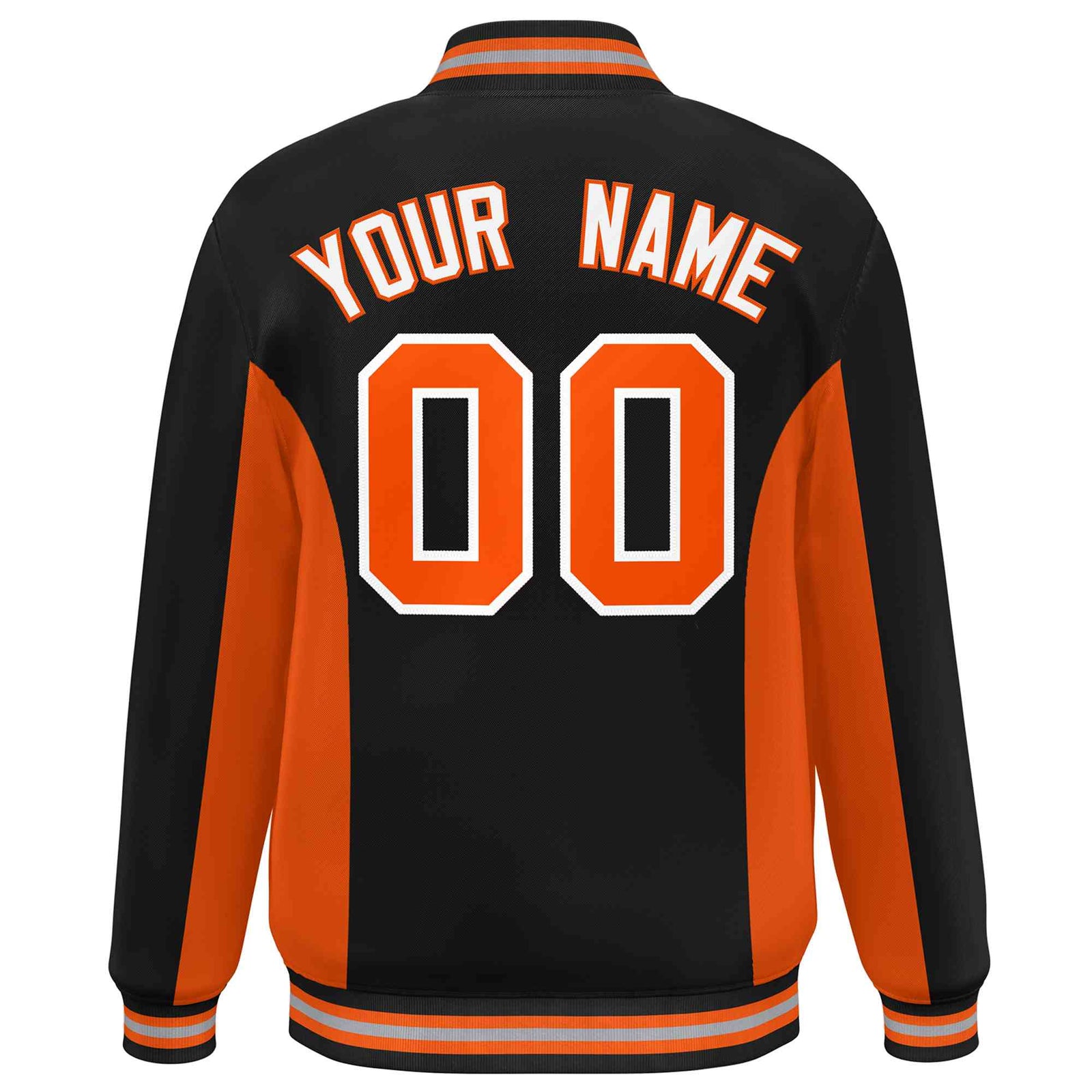 Custom Black Orange Varsity Full-Snap Color Block Letterman Baseball Jacket