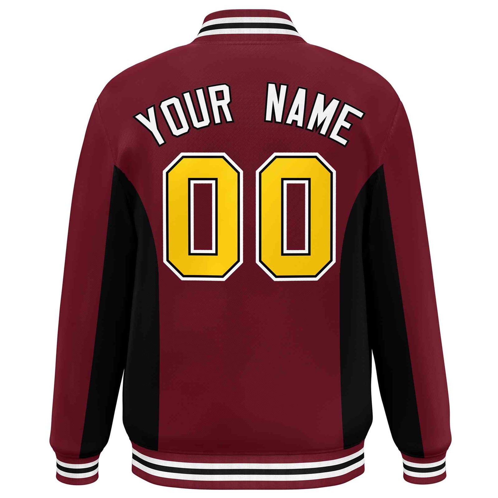 Custom Crimson Black-Gold Varsity Full-Snap Color Block Letterman Baseball Jacket