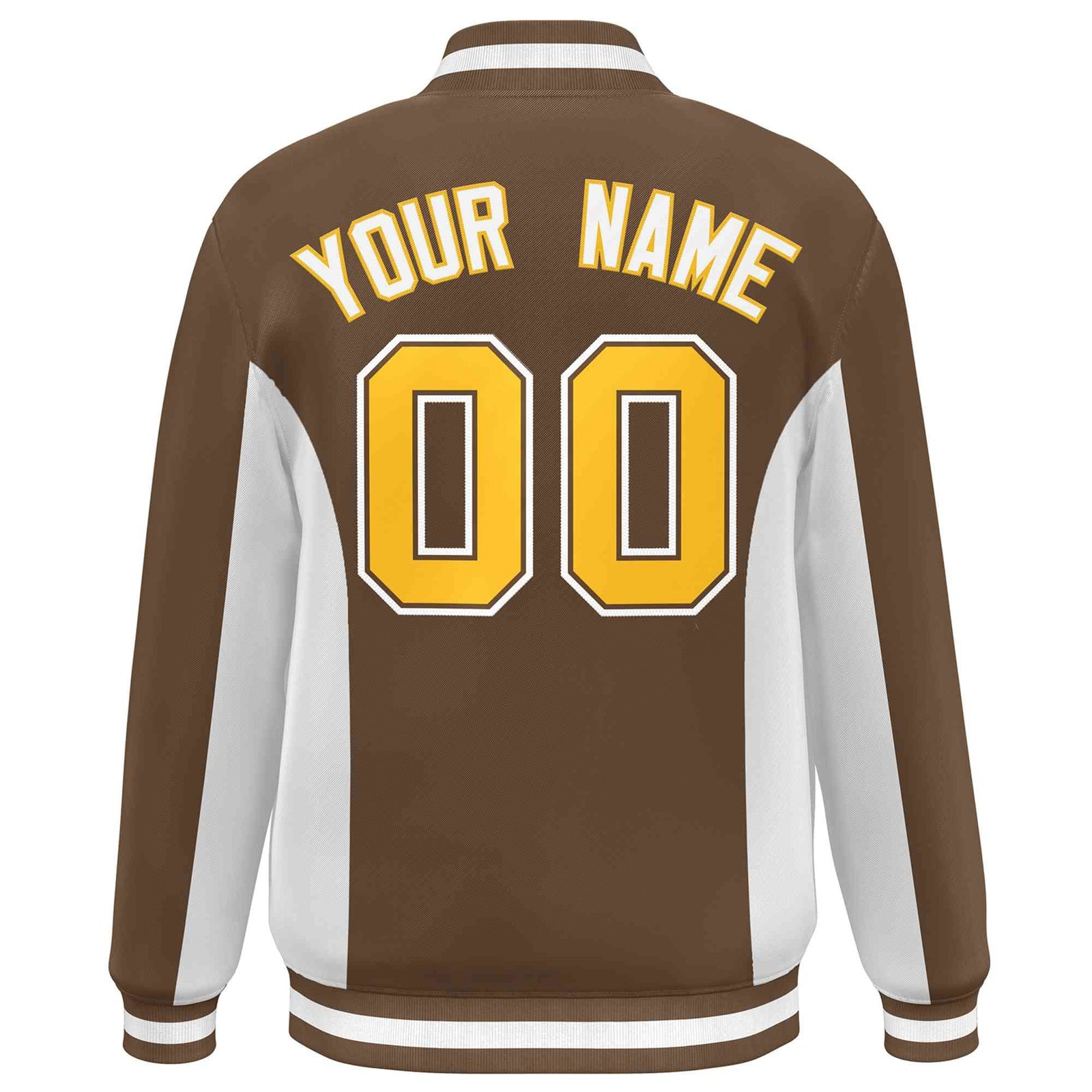Custom Brown White-Gold Varsity Full-Snap Color Block Letterman Baseball Jacket