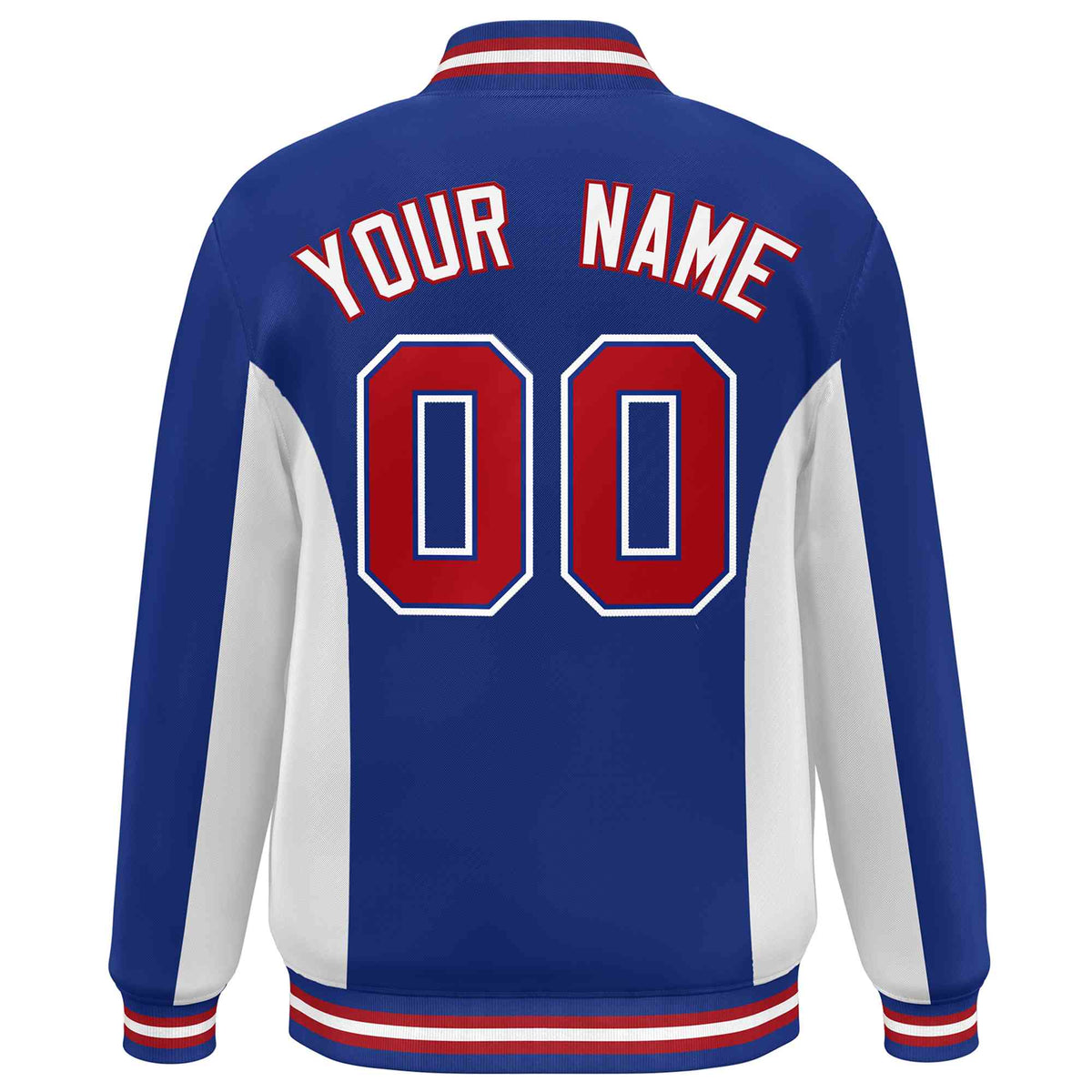 Custom Royal White-Red Varsity Full-Snap Color Block Letterman Baseball Jacket