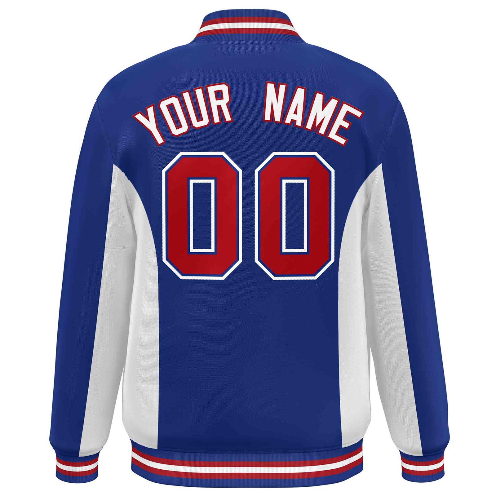 Custom Royal White-Red Varsity Full-Snap Color Block Letterman Baseball Jacket