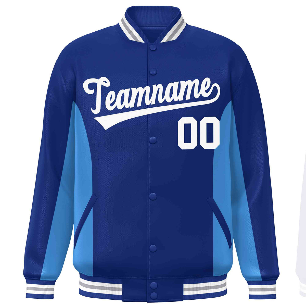 Custom Royal Powder Blue-White Varsity Full-Snap Color Block Letterman Baseball Jacket