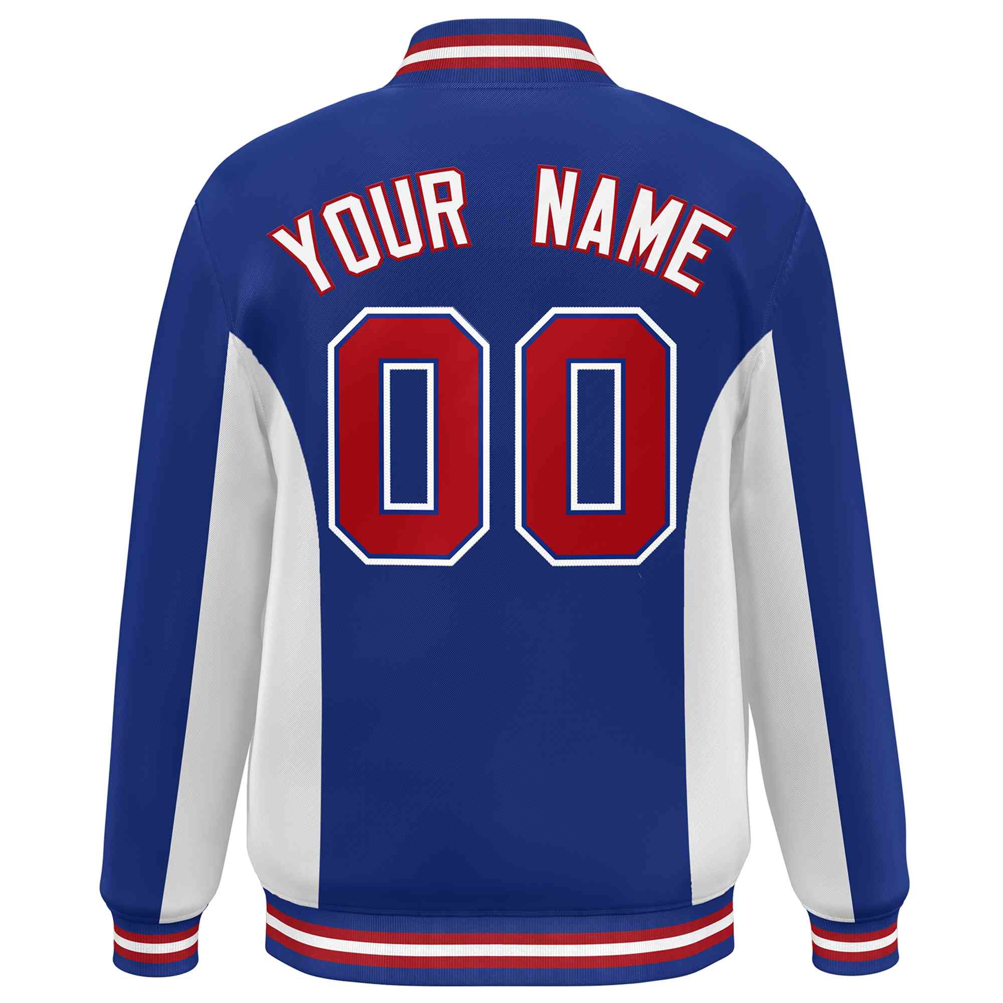 Custom Royal White-Red Varsity Full-Snap Color Block Letterman Baseball Jacket