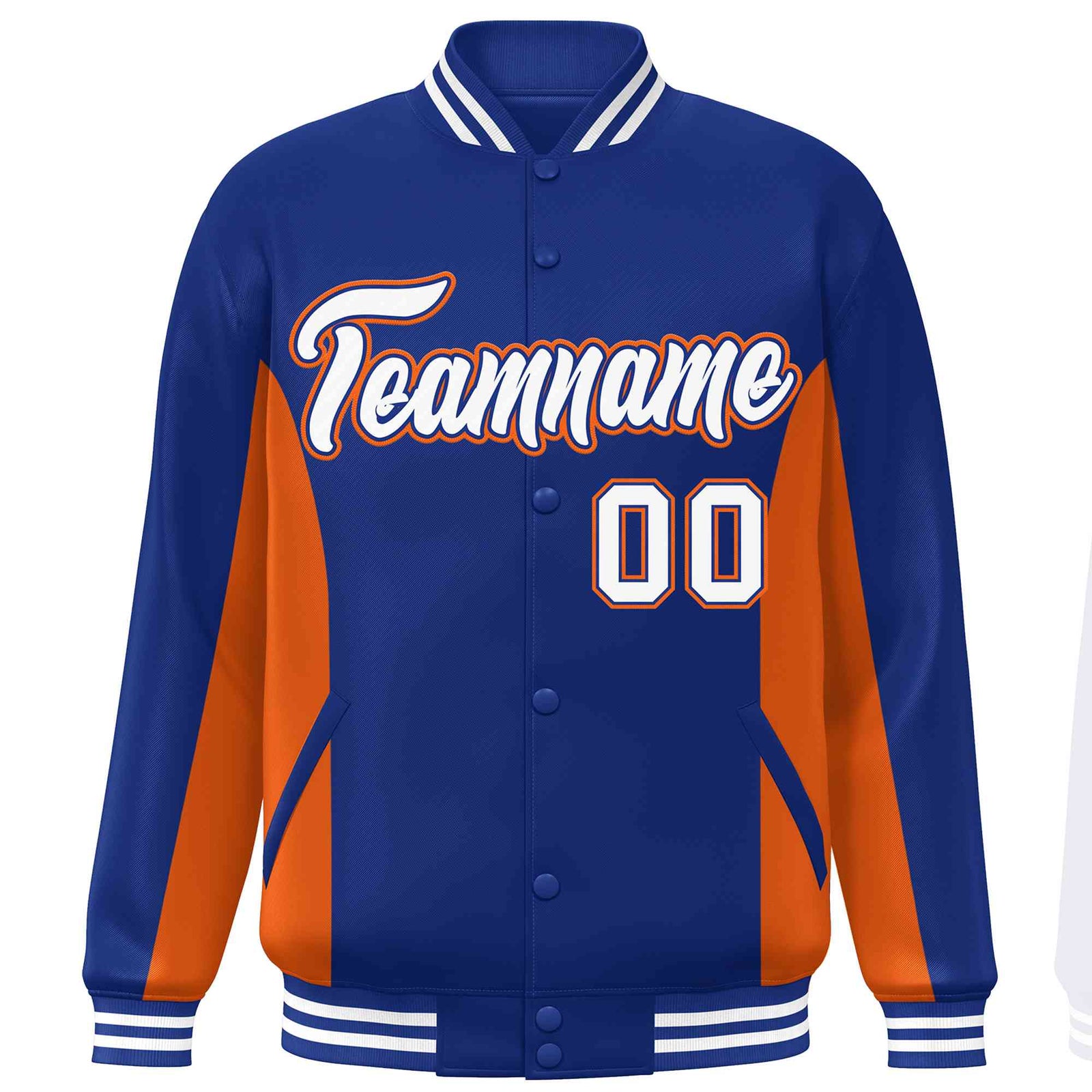 Custom Royal Orange-White Varsity Full-Snap Color Block Letterman Baseball Jacket