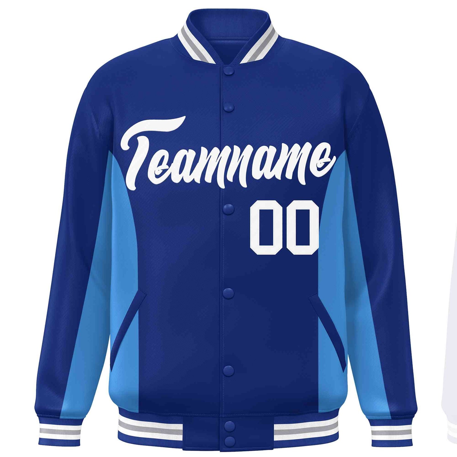Custom Royal Powder Blue-White Varsity Full-Snap Color Block Letterman Baseball Jacket