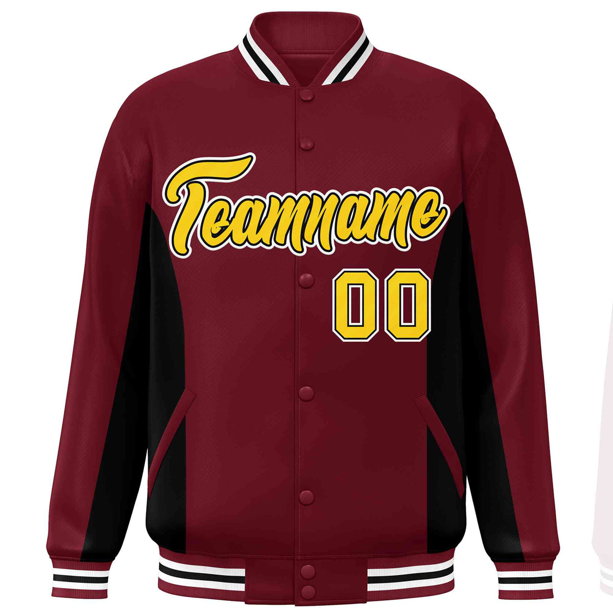 Custom Crimson Black-Gold Varsity Full-Snap Color Block Letterman Baseball Jacket