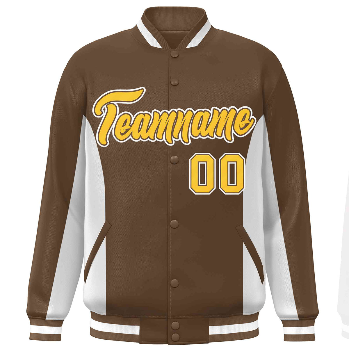 Custom Brown White-Gold Varsity Full-Snap Color Block Letterman Baseball Jacket