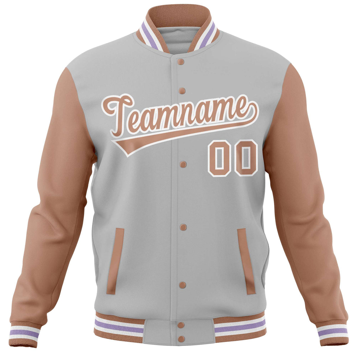 Custom Gray Brown Varsity Full-Snap Raglan Sleeves Letterman Baseball Jacket