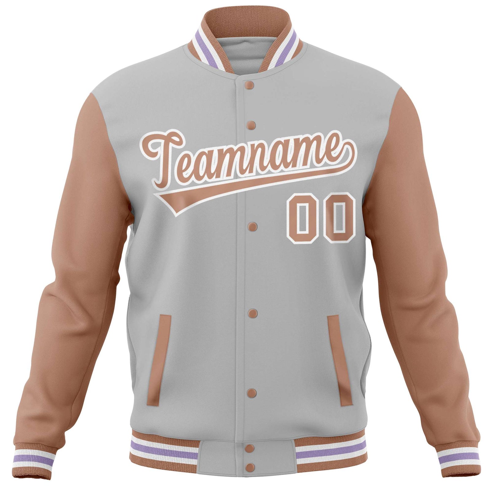Custom Gray Brown Varsity Full-Snap Raglan Sleeves Letterman Baseball Jacket